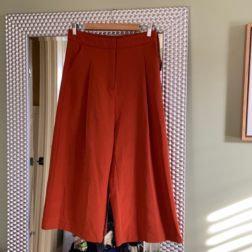 Rust Cropped Wide Leg Trousers